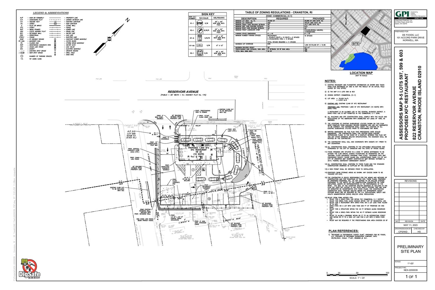 Site plan provided by DE Foods and Attorney Robert Murray. More detailed version available at 
www.cranstonri.gov/development-plan-review-8.2.2023/